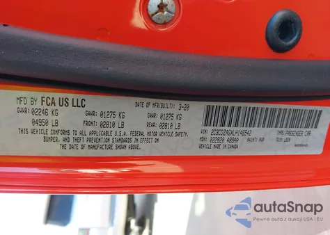 2020 Dodge Challenger Sxt z USA, uszkodzony, nr VIN 2C3CDZAGXLH146542